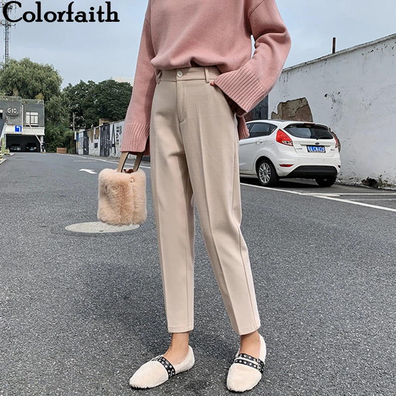 Colorfaith новинка 2019 Осень зима женские штаны высокая талия карман корейский стиль