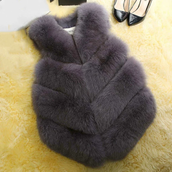 dark grey Жилет из искусственного меха, женская зимняя мода, меховые куртки без рукавов, женские теплые пальто из искусственного меха лисы, женские пальто, Прямая поставка - Цвет: dark grey
