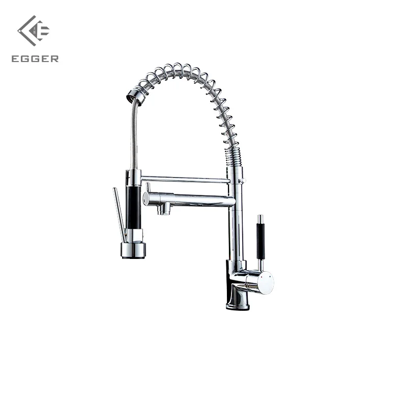 

EGGER Kitchen Copper Plating Pull-Out Faucet Hot Cold Water Mixing Basin Faucet Pressing Universal Spring Ceramic spool Faucet