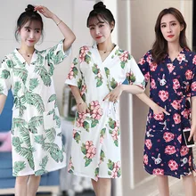 Летнее кимоно, халат, высококачественный хлопковый двухслойный марлевый женский кардиган, пижама с коротким рукавом, халат, Халат