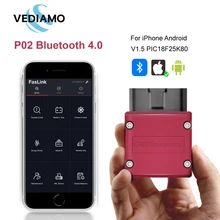 OBD2 ELM327 V1.5 Bluetooth 4.0 for iPhone and Android Faslink Car Engine Fault Code Reader Free Update with PIC18F25K80 Chipset