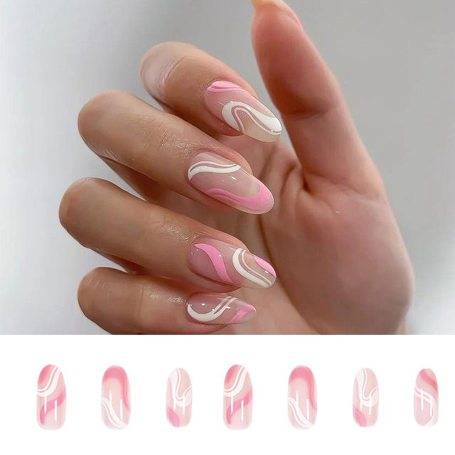 Detachable False Nails French with Black Line Fake Nails Full Cover Nail Art Tips Press on Nails with Glue Manicure Tools
