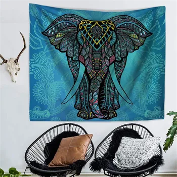 

Indian Elephant Print Wall Hanging Carpet Throw Yoga Mat for Home Bedroom Decor Mandala Polyester Square Tapestry