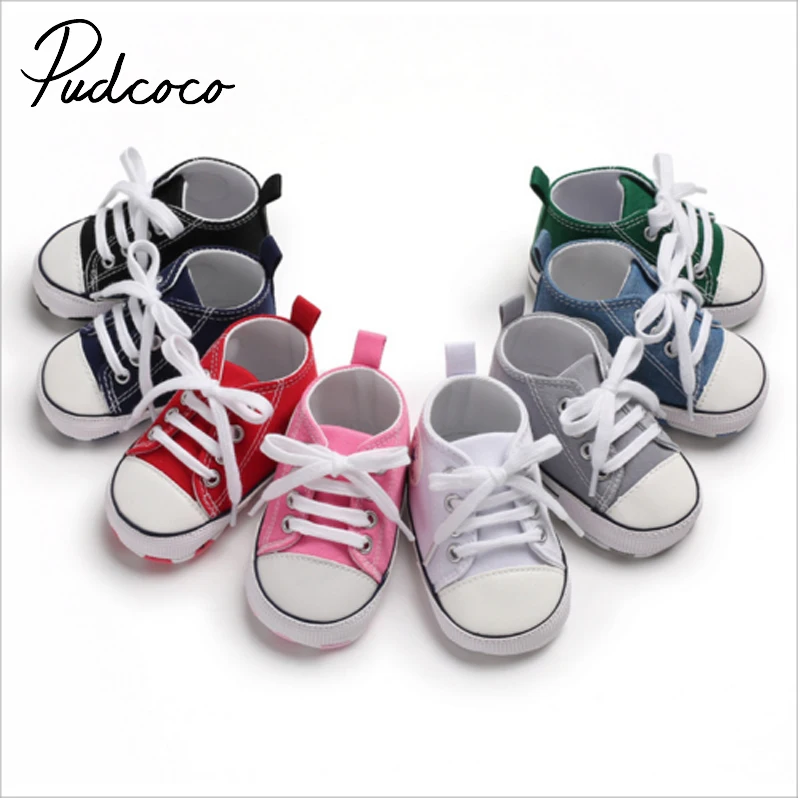 

Pudcoco Baby First Walkers Causal Infant Canvas Kid Girls Boys Shoes Solid Anti-slip Soft Sole Sneakers Anti-Slip Prewalkers
