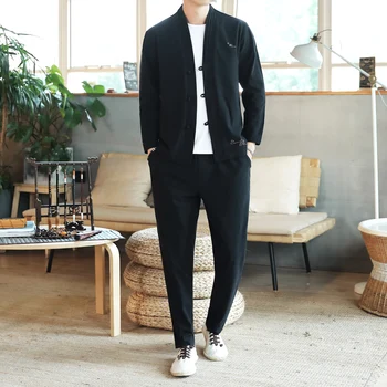

2020 umorden cotton traditional chinese tang suit top clothes men long sleeve kung fu tai uniform blouse coat+pants set