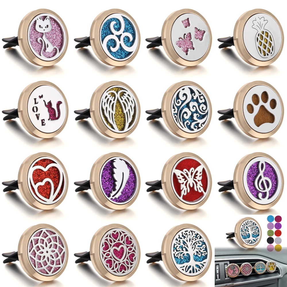 

New Gold Car Perfume Diffuser Hanging Car Air Freshener Perfume Bottle Auto Diffuser 316L Stainless Steel Aroma Diffuser Clip