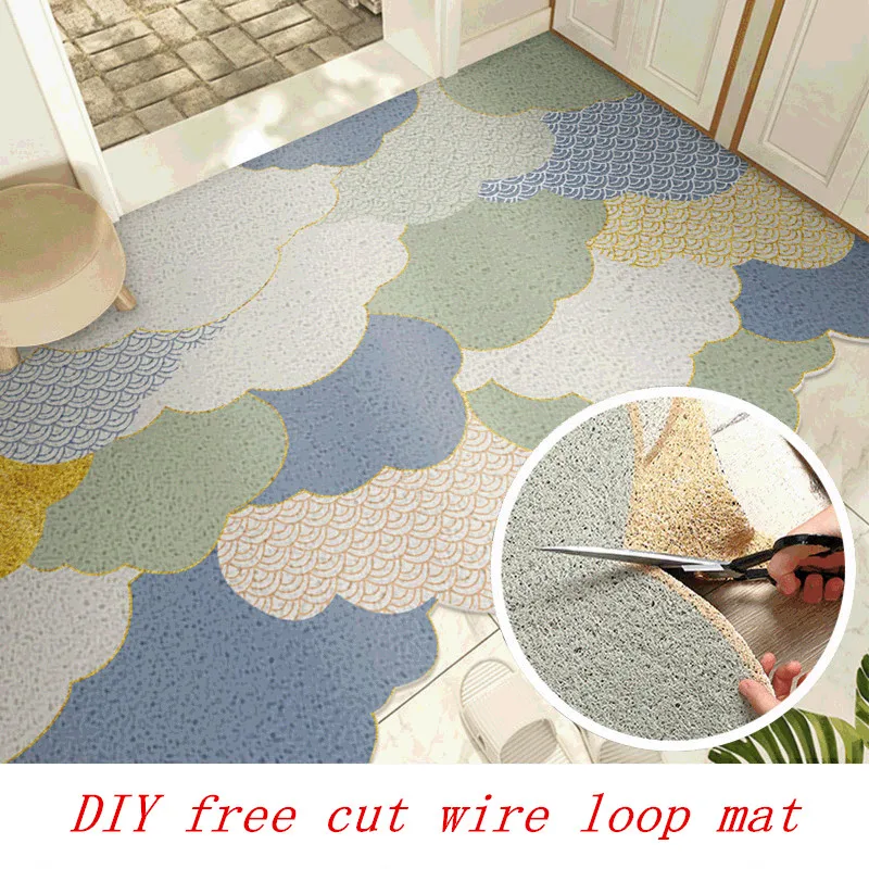

Entrance door mat free cut DIY PVC plastic wire loop carpet customize waterproof bathroom non-slip rug living room floor mat