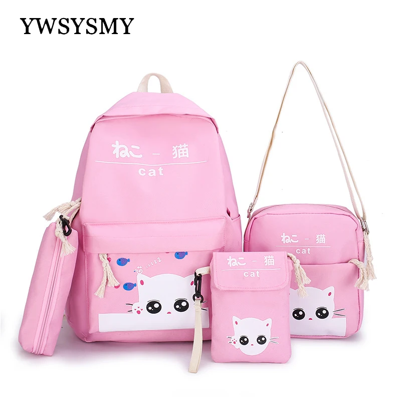 

Student Canvas Backpack Children School Bags for Teenage Boys and Girls Backpack Cute Cat Print Kids Backpack Travel Bags Set