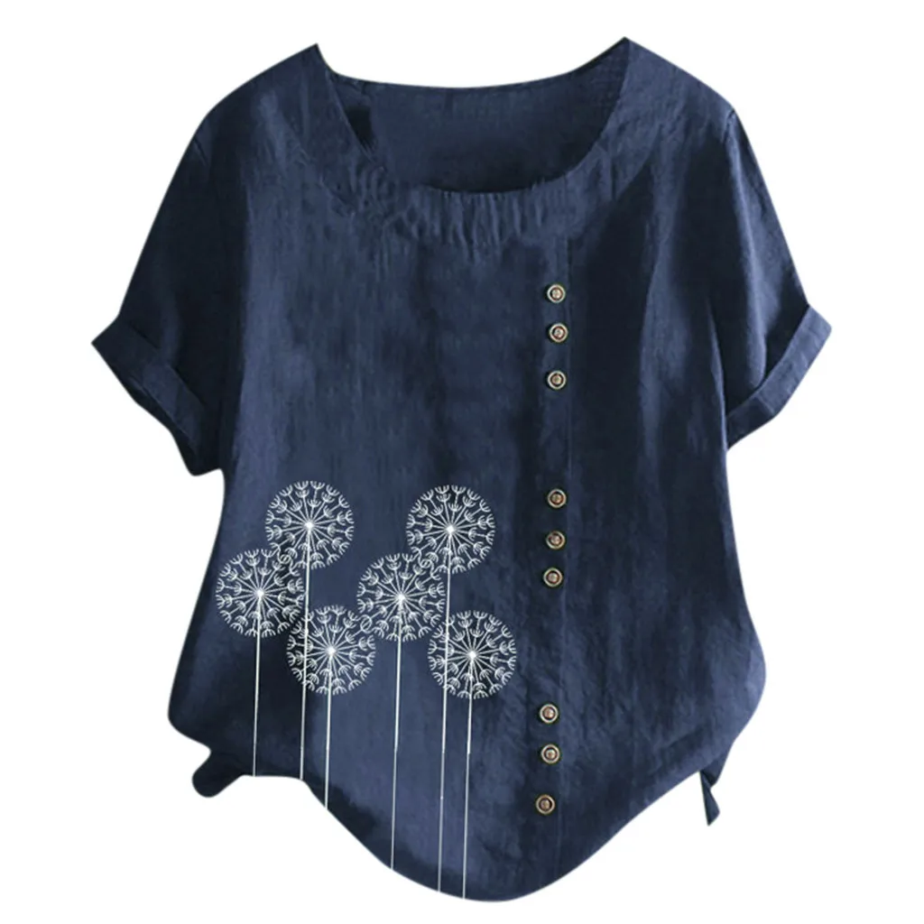 

Plus Size Summer 2019 Dandelion Print Shirts Boho Graphic Tees Women Vantage Short Sleeve Button T Shirt Harajuku Kawaii Tops 2#