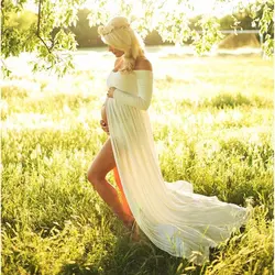 Платье для беременных для фотосъемки платье с вырезом лодочка Maternty с открытыми плечами длинный рукав стрейч хлопок шифон Parchwork беременных Dr