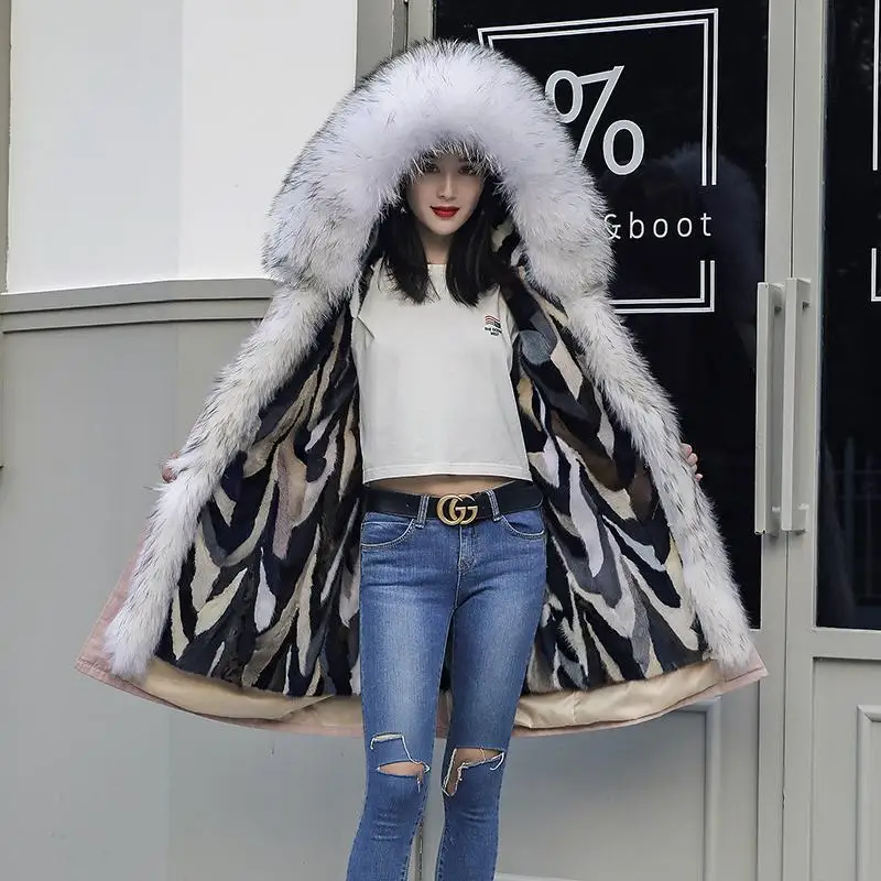 

Parka real furFashion Water Mane Pie To Overcome Female Fox Big Fur Collar Korean Version Of The Long Paragraph Detachable Mink