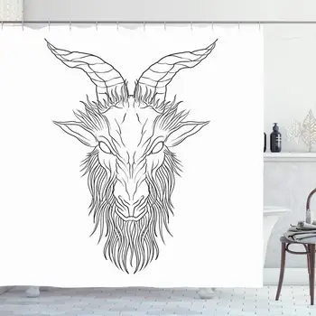 

Shower Curtain Set with Hooks 72x78 Inches Vintage Old Wild Face Goat Head History Binary Design Sketch Engraving Drawingpagan