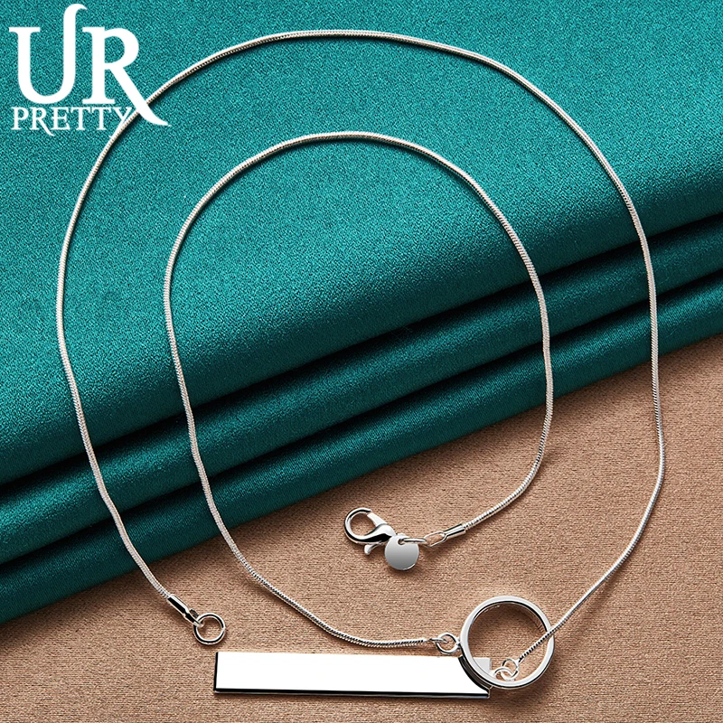 

URPRETTY 925 Sterling Silver Rectangular Ring Chain Necklace 16 Inch For Man Woman Wedding Engagement Party Jewelry