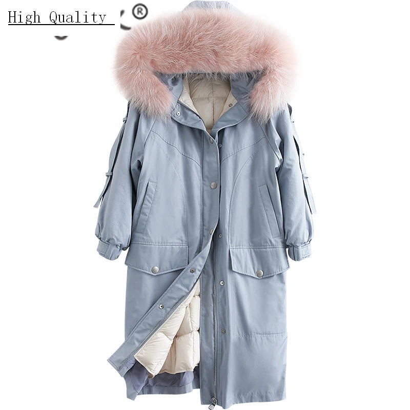 

Down Women's Park Women Duck Down Jackets Female Winter Coat 2020 New Long Natural Raccoon Fur Overcoat Hiver B18R02445