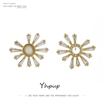

Yhpup Korean Exquisite Flower Stud Earrings Delicate Bling Cubic Zirconia Earrings New Stylish Jewelry for Women Bijoux Femme