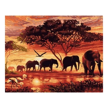 

Unique Frameless Elephants Landscape DIY Digital Painting By Numbers Modern Wall Art Canvas Painting 40X50cm