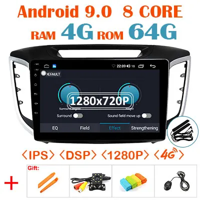 Android 9,0 1280*720P 64G DSP Carplay радио для hyundai Creta IX25- навигация gps стерео экран без DVD плеера головного устройства - Цвет: 9.0 4G 64G DSP 1280P