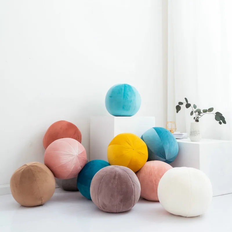 

Cilected Short Plush Round Pillow Solid Color Ball Velvet Cushion Home Decoration Sofa Back Bedding Core Pillow Cushion 30CM