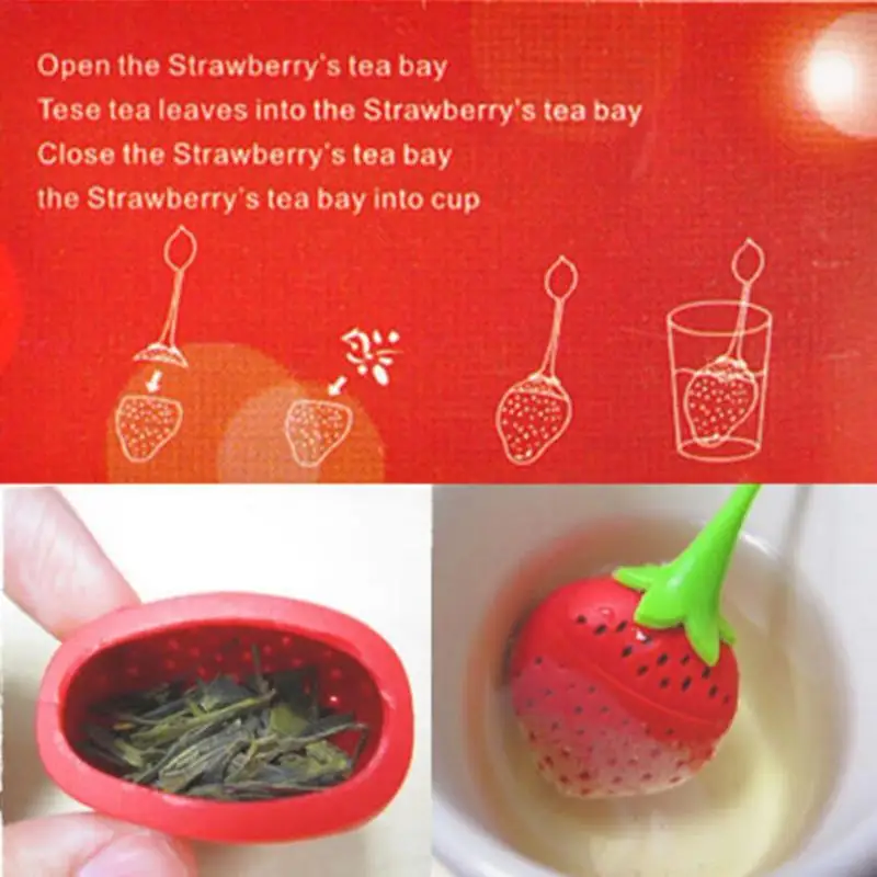 creative Strawberry Shape Tea Strainer Non-toxic Silicone Tea Infuser Tea Bag Loose Herbal Spice storage Filter Teapot Accessory