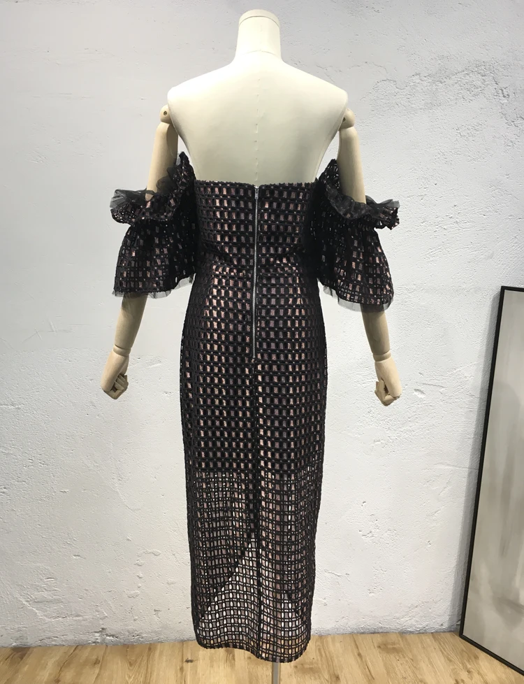 AU Off-The-Shoulder двухцветное жаккардовое асимметричное платье миди в мелкую клетку, расклешенное платье-бандо из тюля с высоким низом, изогнутое платье