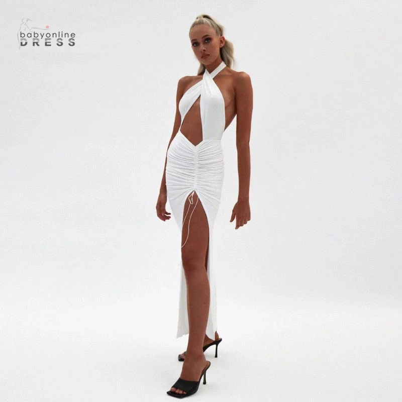 white cross neck dress