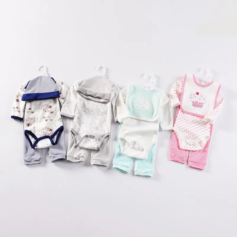 

0-12M Autumn Baby Girl Boy Long Sleeve Cartoon Romper Tops Trousers Hat Or Bibs Outfits Clothes