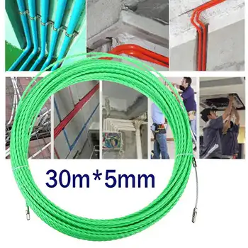 

30M Durable Green Electric Cable Tape Conduit Duct Cable Push Puller Tools Wheel Pushing for Wiring Installation Diameter 5mm