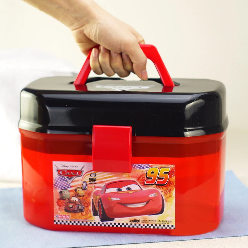 Disney Pixar Cars 2 3 foudre Mcqueen boîte de rangement Portable Double couches voiture jouets noël nouvel an cadeau pour les enfants