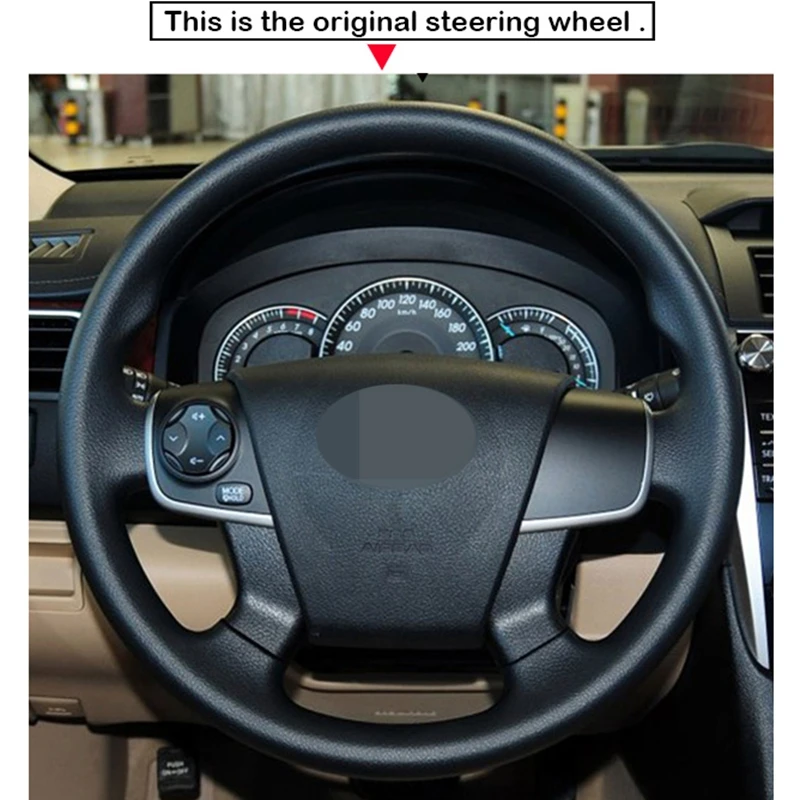Чехол на руль из искусственной кожи Ручное шитье черный цвет для Toyota Camry 2012