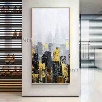 

New Abstract Building Gold Art Handpainted Canvas Oil Painting Artwork Wall Art Wall Pictures Decor For Home Living Room Decor