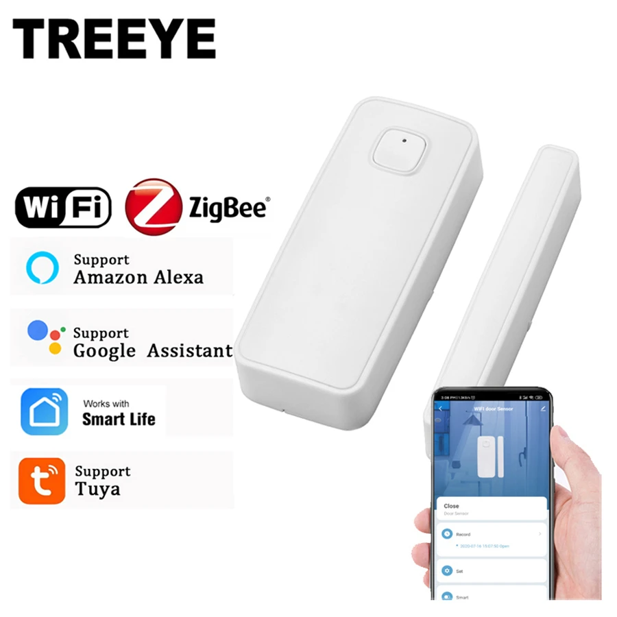 Tuya inteligente Sensor de ventana de puerta Zigbee/wifi inalámbrico de conexión inteligente Mini Sensor de ventana de puerta se utiliza con Hub de enlace Anti-desmantelar