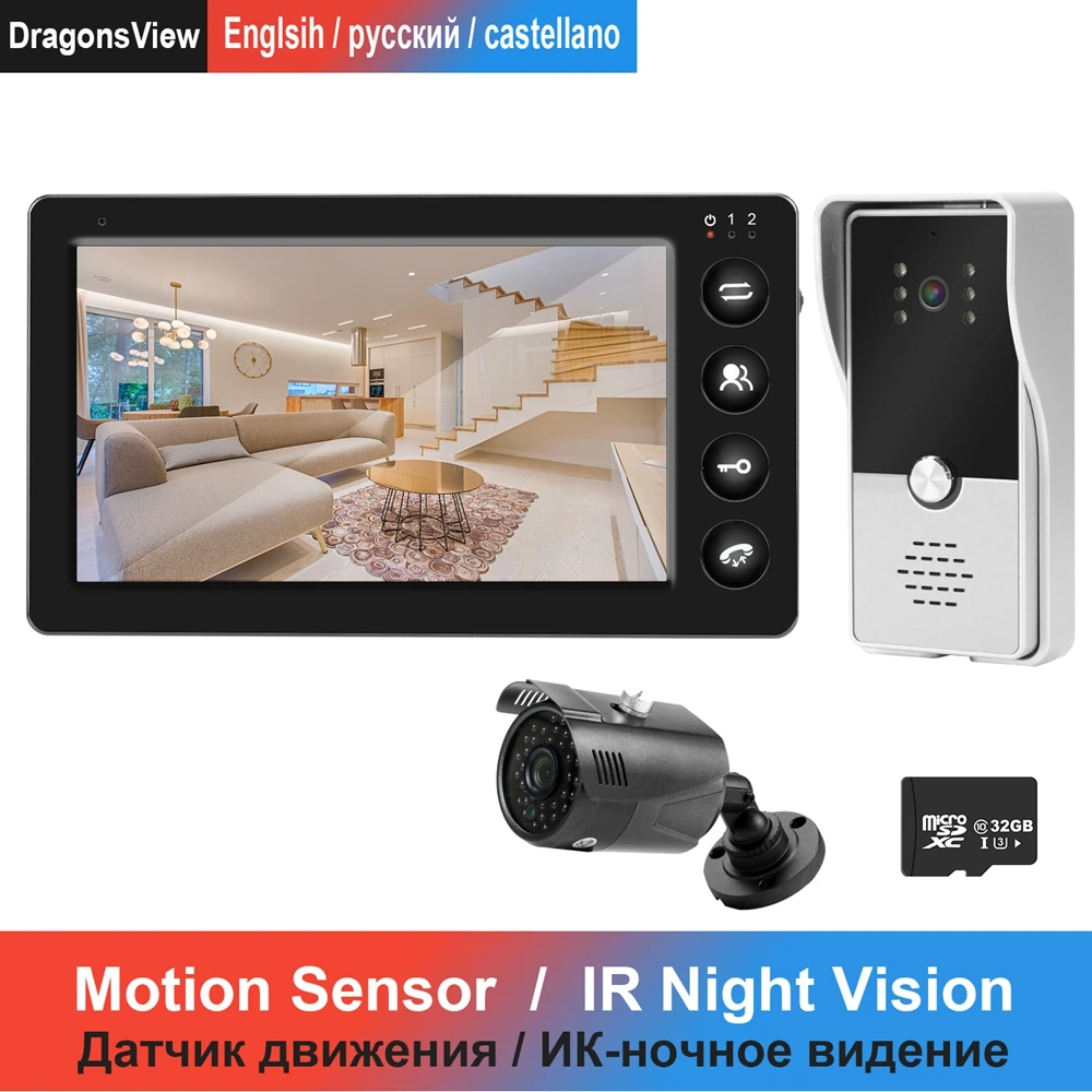 Dragonsview 7 inch Wired Video Intercom with CCTV Camera Support  Motion Detection  Infrared Night Vision for Home Door Intercom