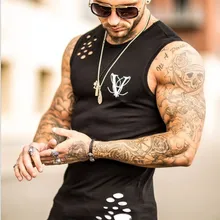 Стиль, мужской спортивный жилет, Уличная Повседневная одежда для фитнеса с отверстиями, майка без рукавов, мускулистый мужской жилет