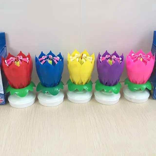 Innovative Party Cake Candle Musical Rotating Lotus Flower Candle Light Happy Birthday DIY Cake Decoration Wedding Party Gifts 5