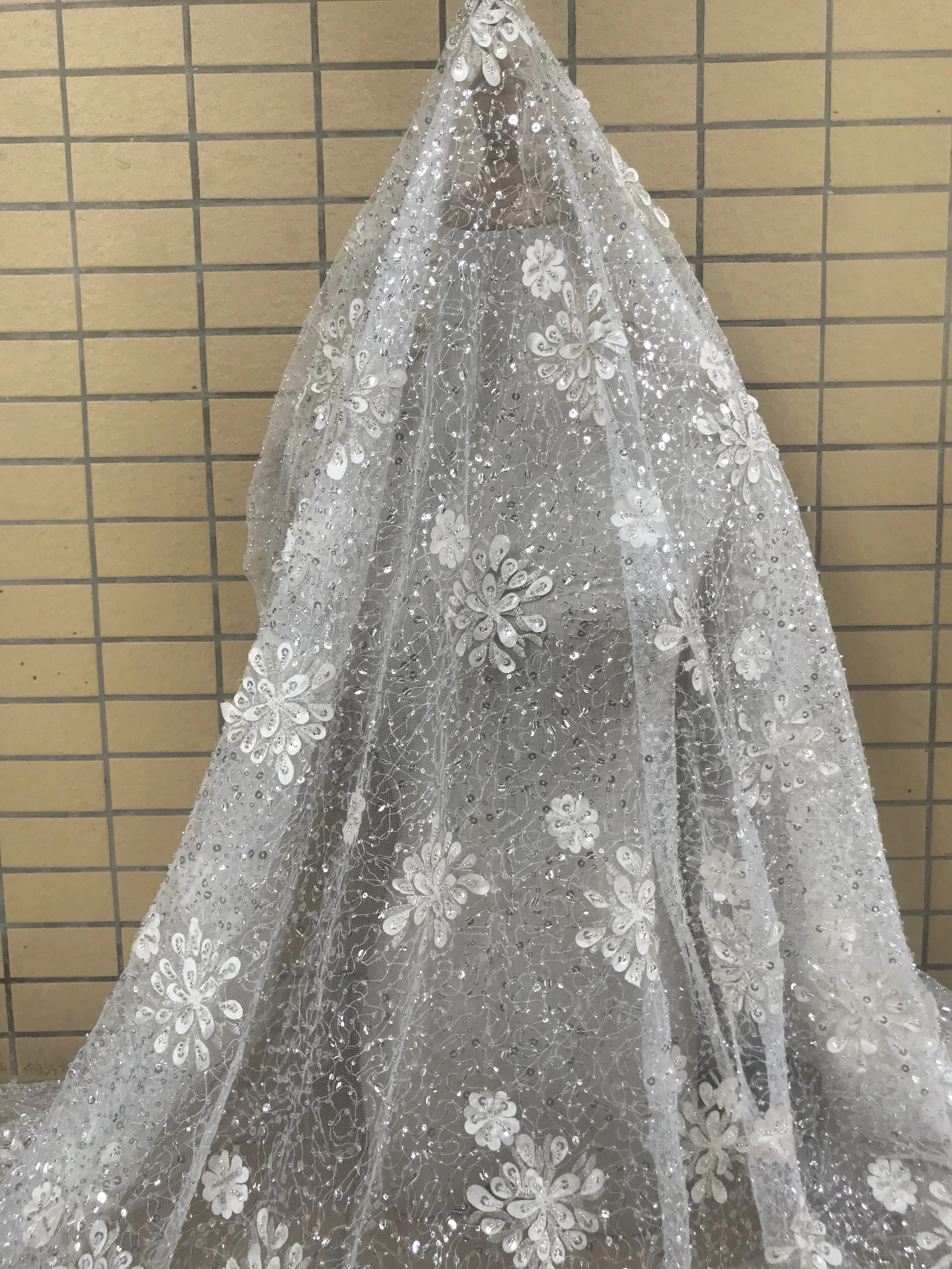 

hot selling nigerian beaded Embroidered tull net lace fabric with good quality ZH-566826 for wedding dress