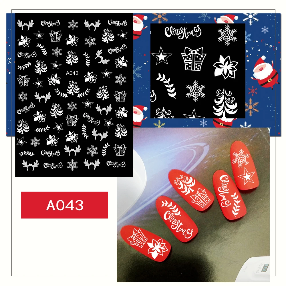 A043white 3D Белый Рождественский дизайн наклейки для ногтей - Цвет: A043white
