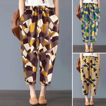 

Women's Harem Pants 2020 ZANZEA Kaftan Geometric Print Trousers Spring Elastic Waist Long Pantalon Female Palazzo Linen Turnip