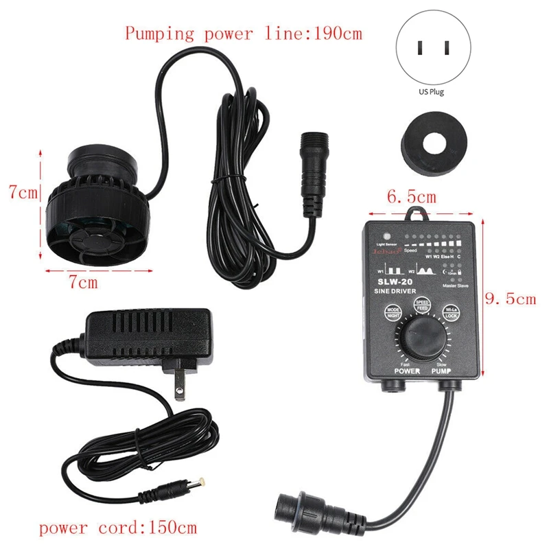 SLW-20, синусоидальный волновой генератор, тихий волновой насос 10000 л/ч, аквариум с американской вилкой