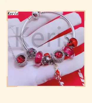 

High Quality Reproduction 1:1 100% Silver Charming Red Fruit Denim Pattern String Necklace Bracelet Set With Free Delivery