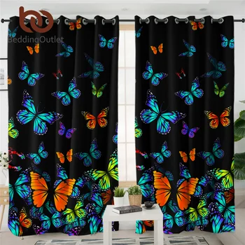 

BeddingOutlet Flying Butterfly Curtains For Living Room Colorful Blackout Bedroom Curtain rideaux Spring Luxury Curtains 1-Piece