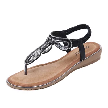 

New 2020 European and American summer fashion ladies sandals glass rhinestone flat shoes plus size sandals 618 hot sale