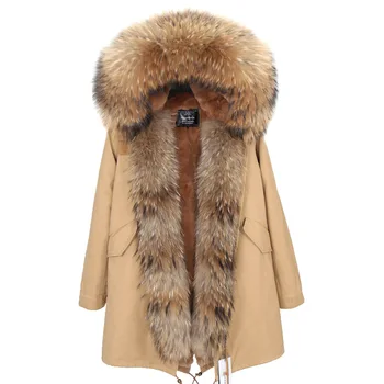 

NEW Fashion Winter Women Real Raccoon Fur Removable liner Cotton Pike Warm Jacket