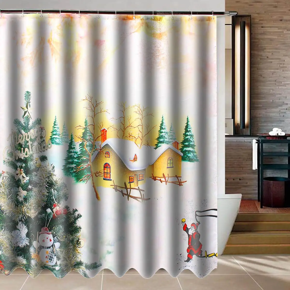 3D Merry Christmas набор для ванной Снеговик Дед Мороз Санта колокольчик лося узор водонепроницаемый Душ занавеска Туалет крышка коврик нескользящий ковер