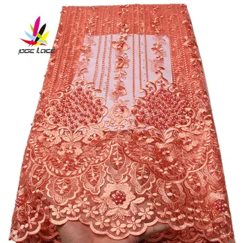 

Nigerian Embroidery Lace Fabric Bridal Nigeria French Flower Floral Bridal Pearl Beaded Guipure Mesh Tulle Embroidery Lace Dress