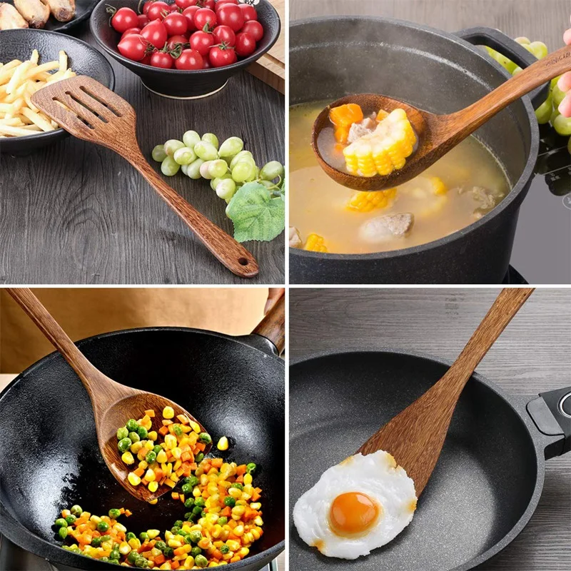 Деревянный Набор посуды для кухни, деревянные ложки для приготовления пищи, инструменты для антипригарной посуды, ручной работы без любой картины