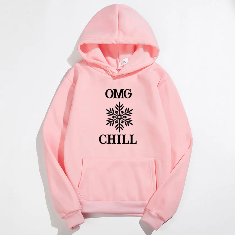 Omg Chill толстовки с принтом для женщин, пуловер, флисовые Свободные толстовки для женщин, черные, белые с капюшоном, толстовки для девочек