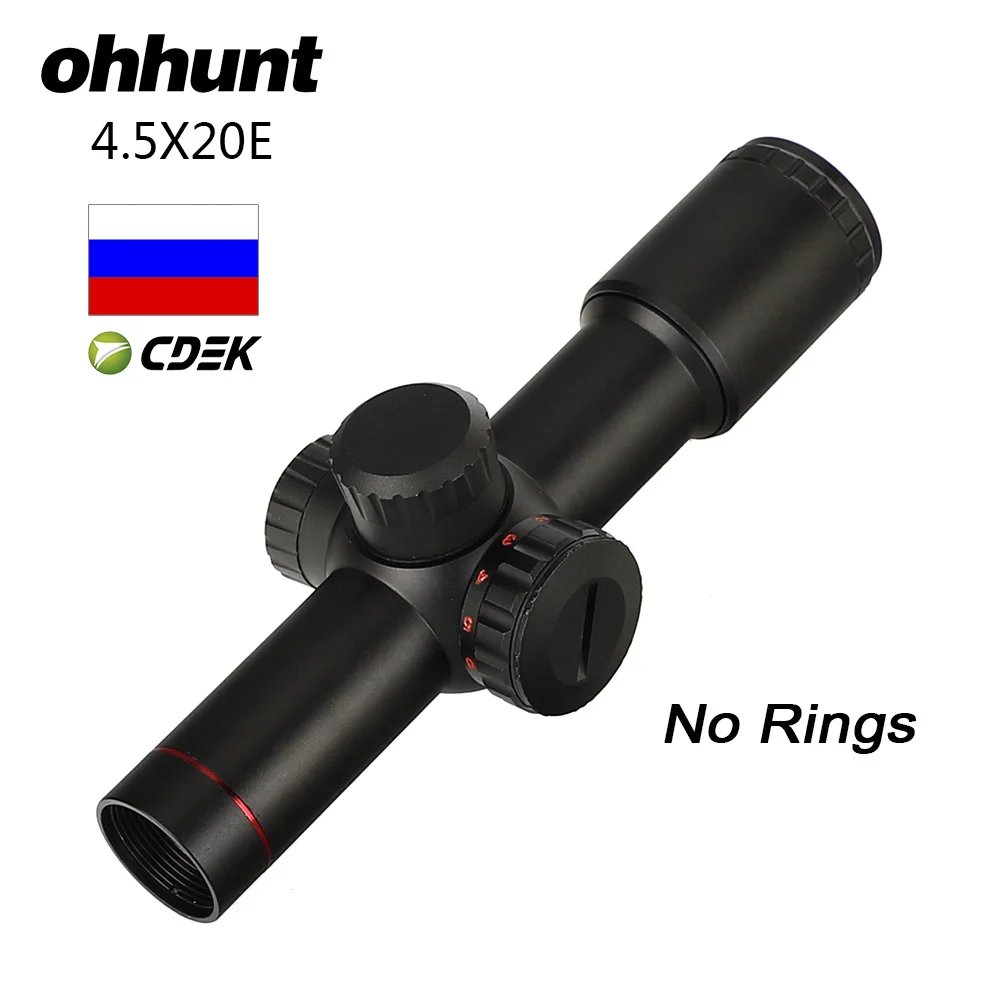 Ohhunt 4.5x20E прицел для охотничьей винтовки Компактный красный с подсветкой Стекло травленая сетка с откидными крышками и кольцами для объектива - Цвет: No Rings