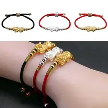 Пары счастливых браслет ручной работы ручной вязки ремешок из стерлингового серебра серьги красная веревка Губка Боб Женский браслет