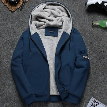 

Hot Sale Men's Hooded Casual Brand Hoodies Clothing Wool Liner Mens Winter Thickened Warm Coat Male M-5XL Sweatshirts Outwear