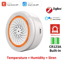 Tuya – alarme intelligente ZigBee, alarme sonore, activation et désactivation de la voix, température et humidité 90db, fonctionne avec Tuya ZigBee Hub 